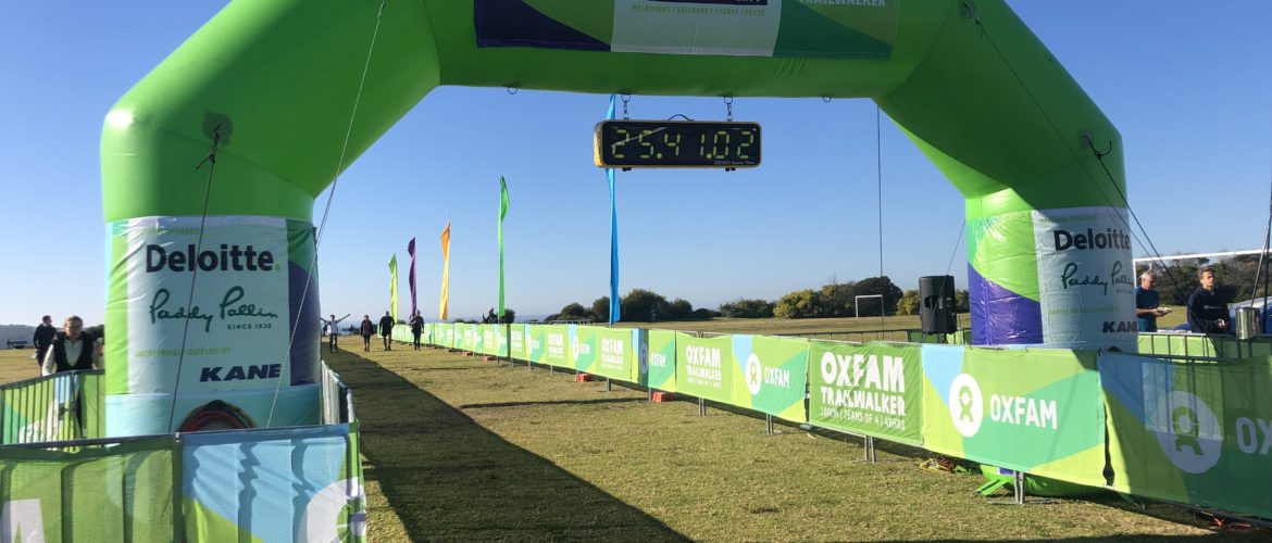 The Oxfam Trailwalker Sydney gantry at the finish line, 2019